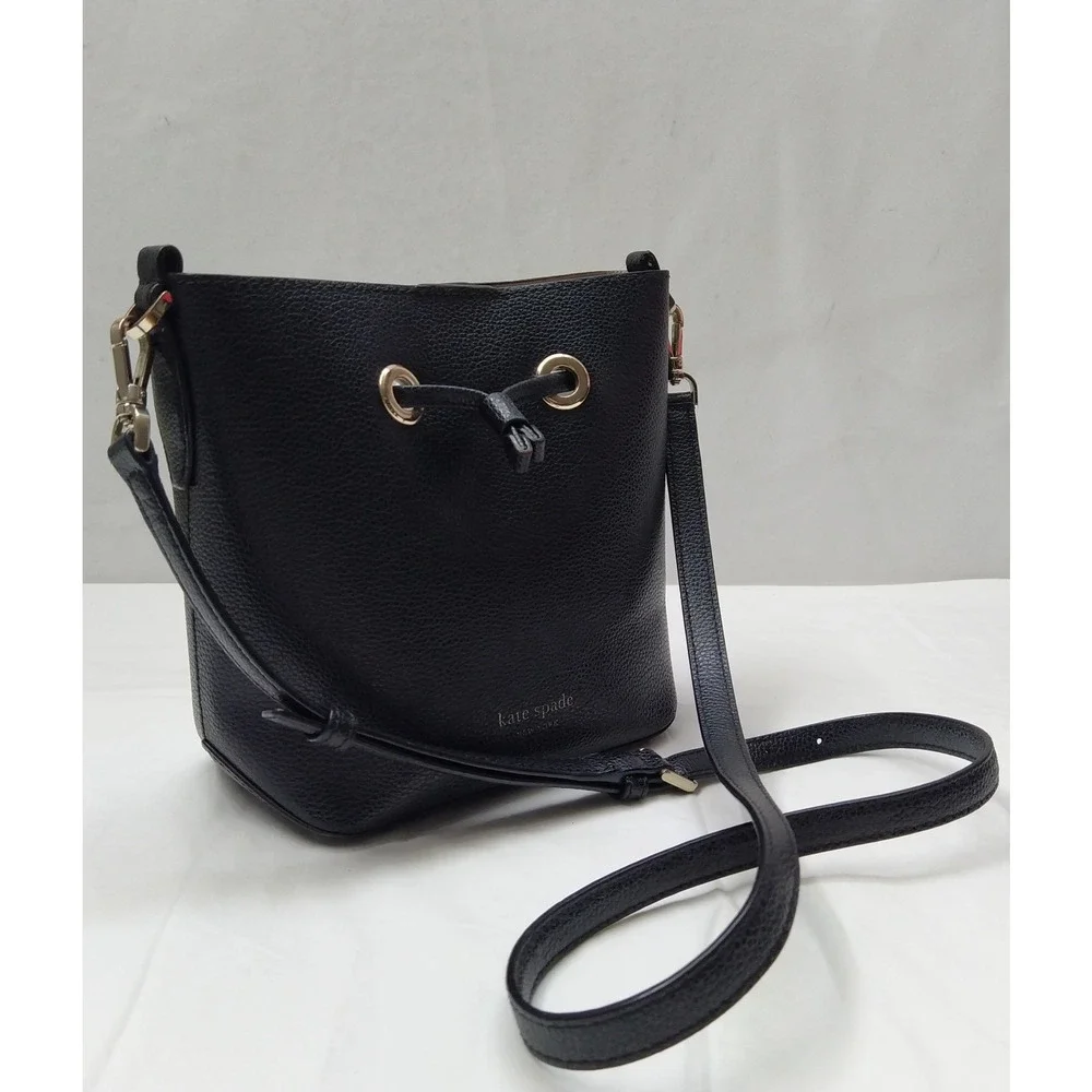 Kate Spade New York Black Pebbled Leather Drawstring Crossbody Bag
